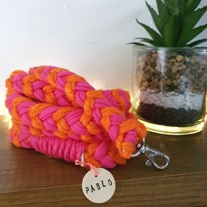 🐶5 for $15 *Pablo Orange/Hot Pink T Shirt Yarn & Macrame Rope Braided Dog Leash